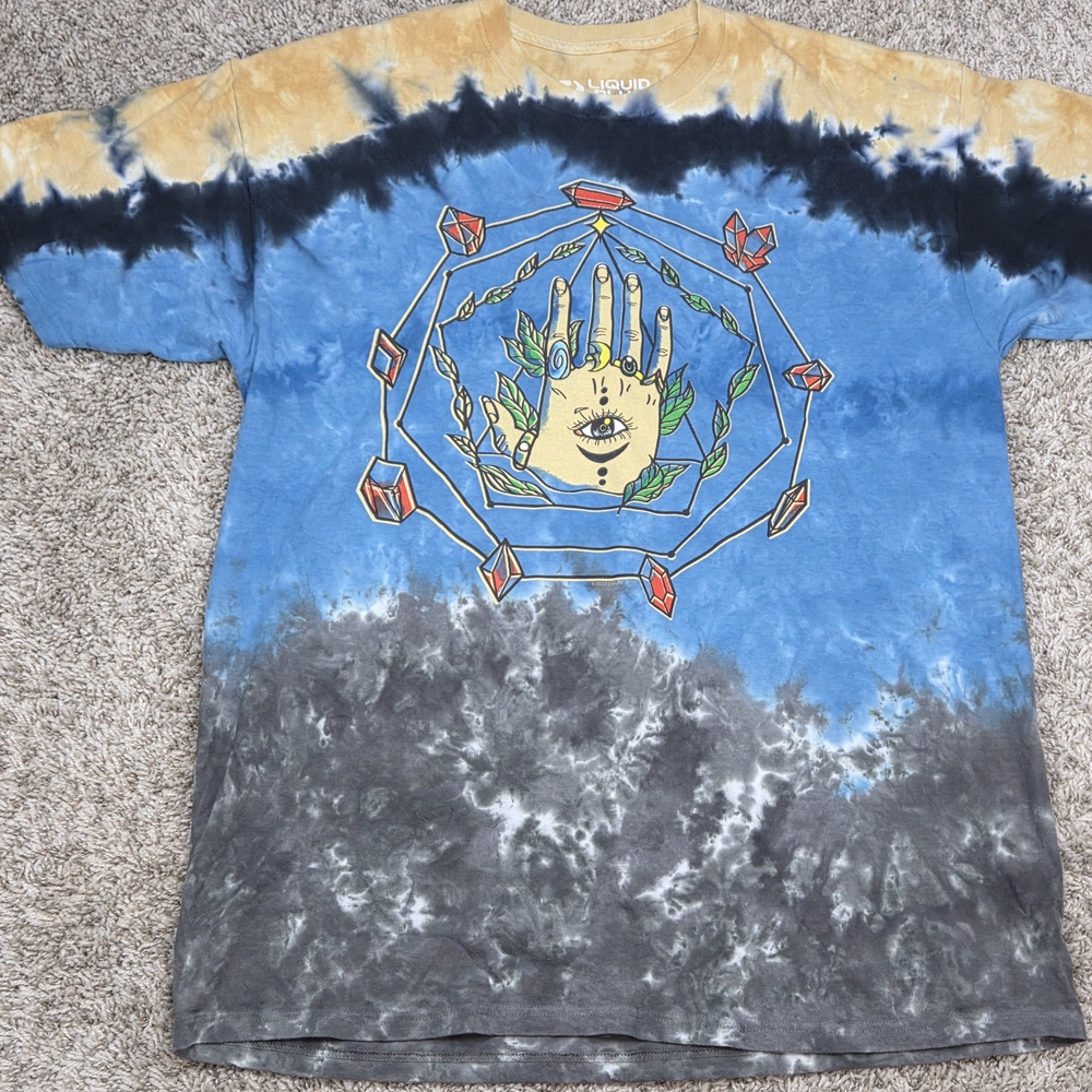 Liquid Blue Men Crystal Hand‎ Eye Mystical Tie Dye Shirt 2XL Blue Black Y2K